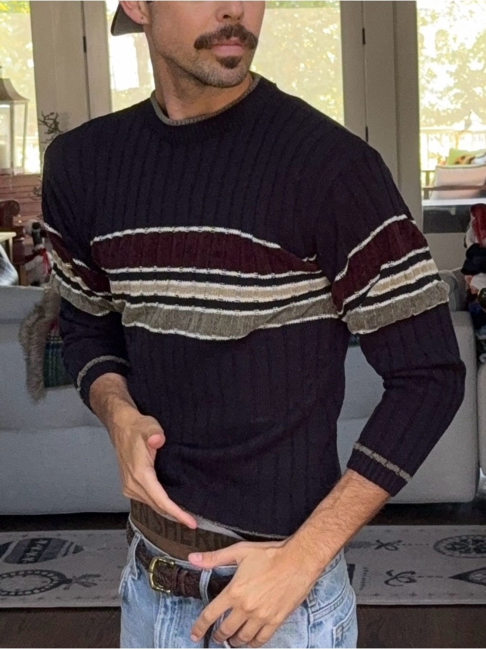 🧶 Vintage 90s Ribbed Striped Sweater